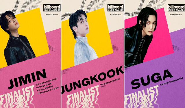 Jimin, Jungkook y Suga de BTS están nominados en los BBMAs 2023. Foto: composición LR/@bts_bighit 