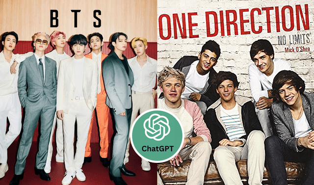 BTS y One Direction son dos de los grupos pop más famosos de todos los tiempos, pero ChatGPT eligió solo a uno. Foto: composición LR/BIGHIT/Syco Records