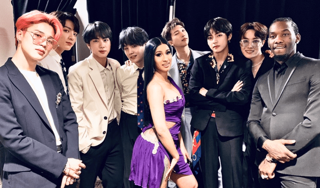 Agrupación BTS y la cantante Cardi B en los premios Billboard de 2019 Foto: BBMAs