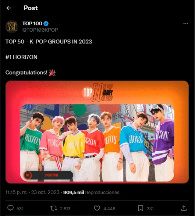  HORI7ON es un grupo de k-pop que debutó en junio de 2023. Foto: TOP 100   